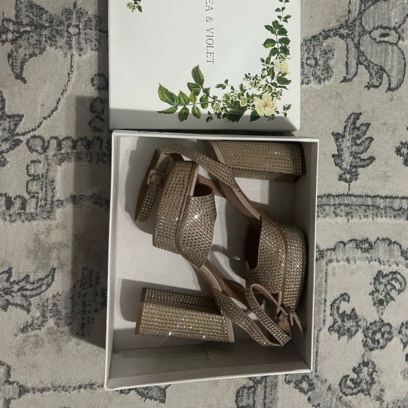 Chelsea & Violet Cora Gold Rhinestone Platform Heels - Picture 7 of 13